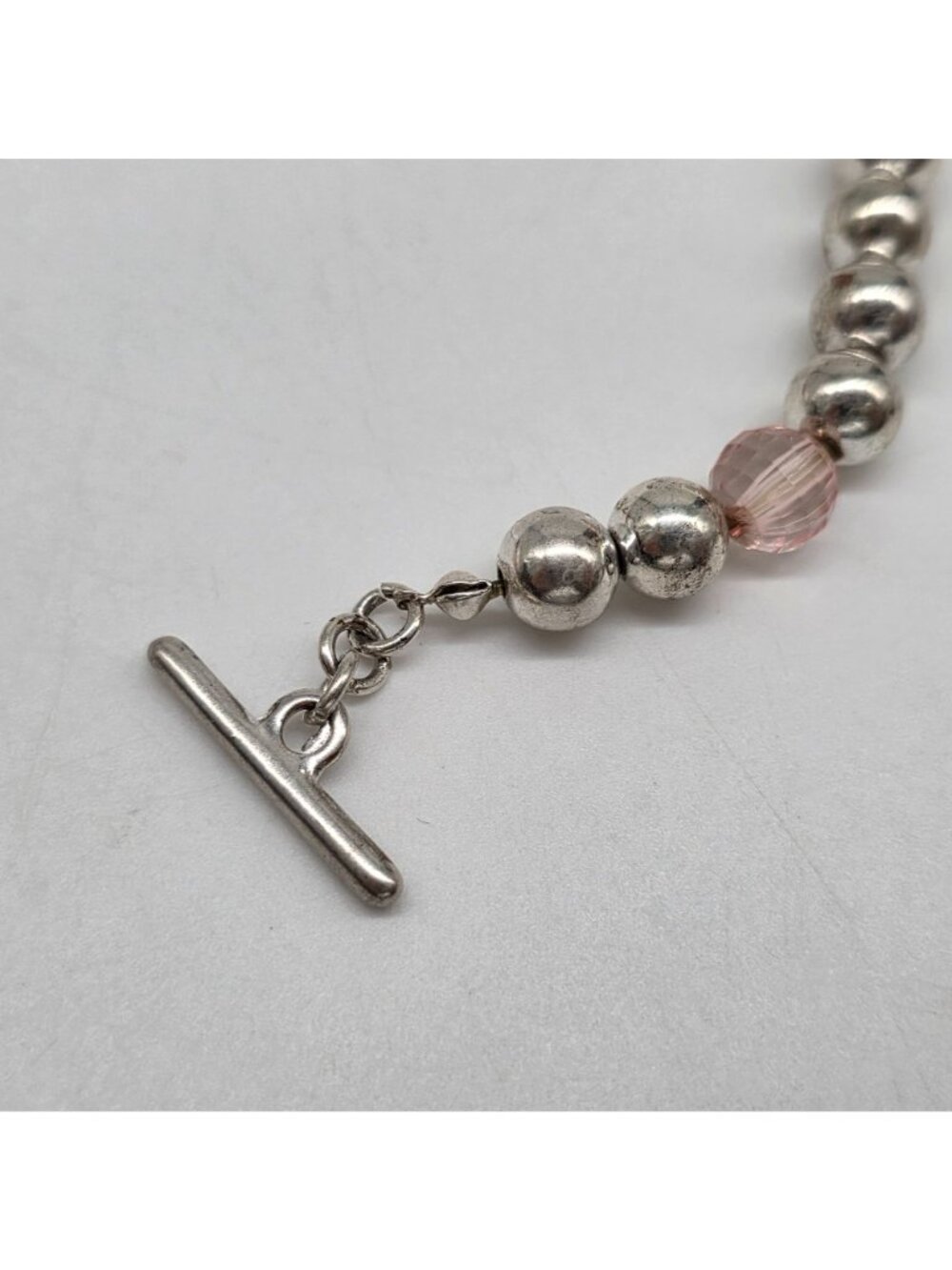 Dragonfly Charm Beaded Bracelet Toggle Clasp Silver & Pink Accents 8" Long - Picture 6 of 7